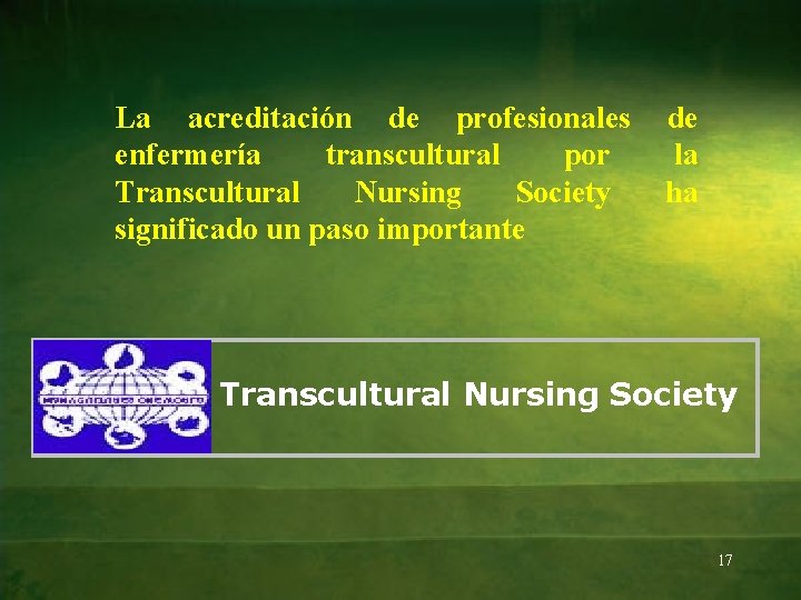 La acreditación de profesionales enfermería transcultural por Transcultural Nursing Society significado un paso importante