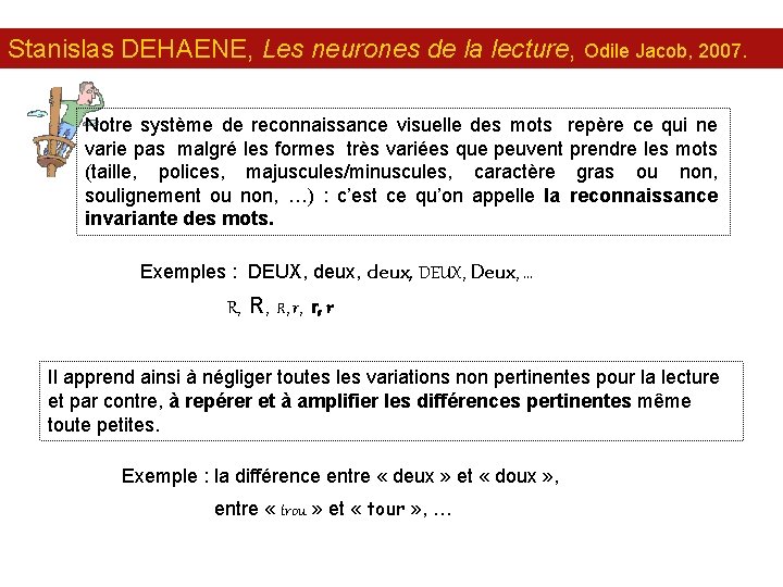 Stanislas DEHAENE, Les neurones de la lecture, Odile Jacob, 2007. Notre système de reconnaissance