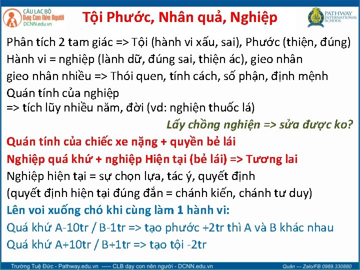 Tội Phước, Nhân quả, Nghiệp Phân tích 2 tam giác => Tội (hành vi