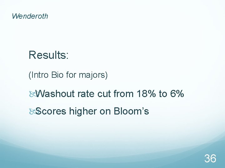 Wenderoth Results: (Intro Bio for majors) Washout rate cut from 18% to 6% Scores