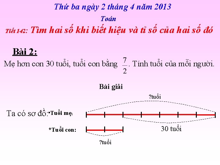 Thứ ba ngày 2 tháng 4 năm 2013 Toán Tiết 142: Tìm hai số