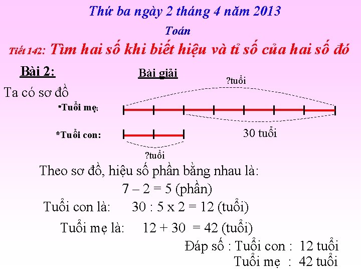 Thứ ba ngày 2 tháng 4 năm 2013 Toán Tiết 142: Tìm hai số