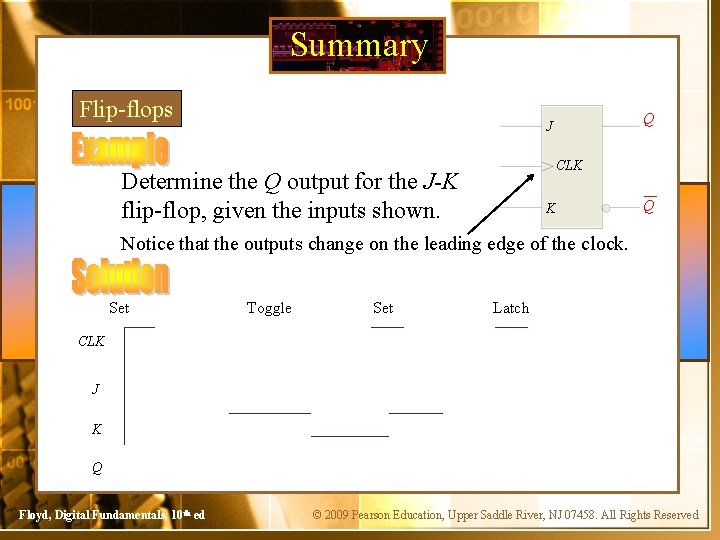 Summary Flip-flops Q J CLK Determine the Q output for the J-K flip-flop, given