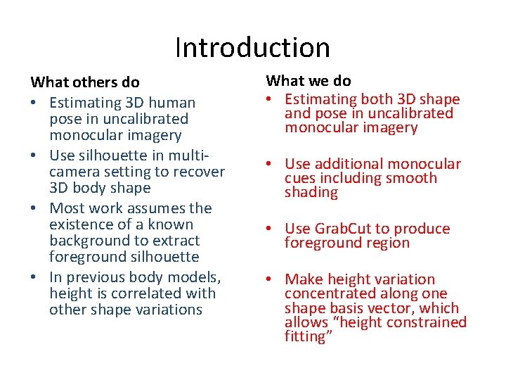 Introduction What others do • Estimating 3 D human pose in uncalibrated monocular imagery