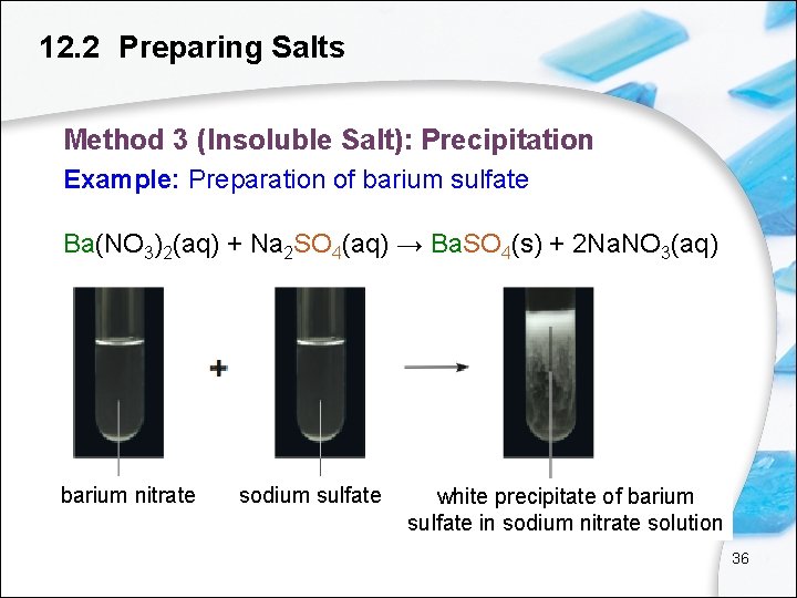12. 2 Preparing Salts Method 3 (Insoluble Salt): Precipitation Example: Preparation of barium sulfate