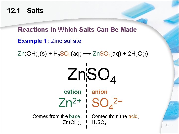 12. 1 Salts Reactions in Which Salts Can Be Made Example 1: Zinc sulfate