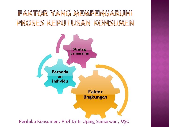 Strategi pemasaran Perbeda an individu Faktor lingkungan Perilaku Konsumen: Prof Dr Ir Ujang Sumarwan,