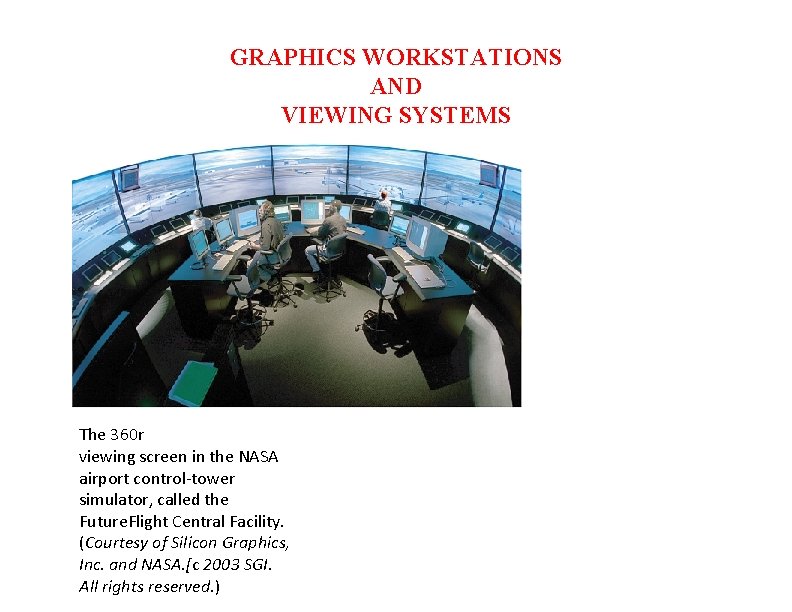 GRAPHICS WORKSTATIONS AND VIEWING SYSTEMS The 360 r viewing screen in the NASA airport