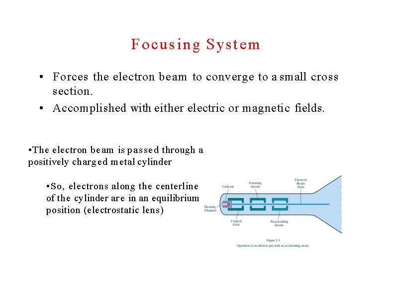 Focusing S y s t e m • Forces the electron beam to converge