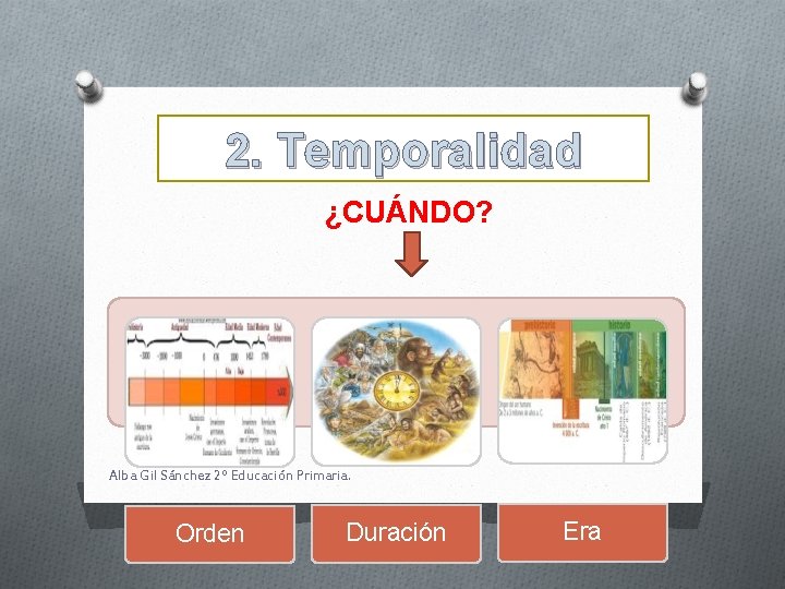 2. Temporalidad ¿CUÁNDO? Alba Gil Sánchez 2º Educación Primaria. Orden Duración Era 