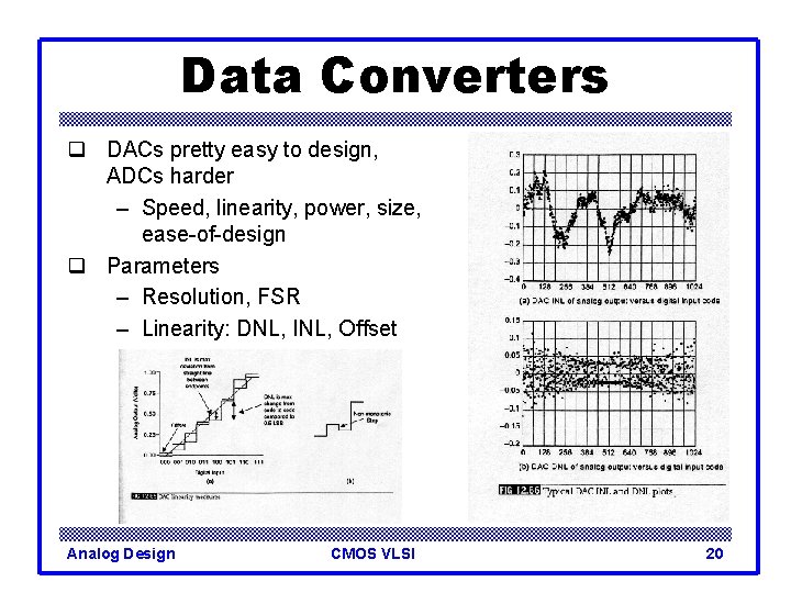 Data Converters q DACs pretty easy to design, ADCs harder – Speed, linearity, power,