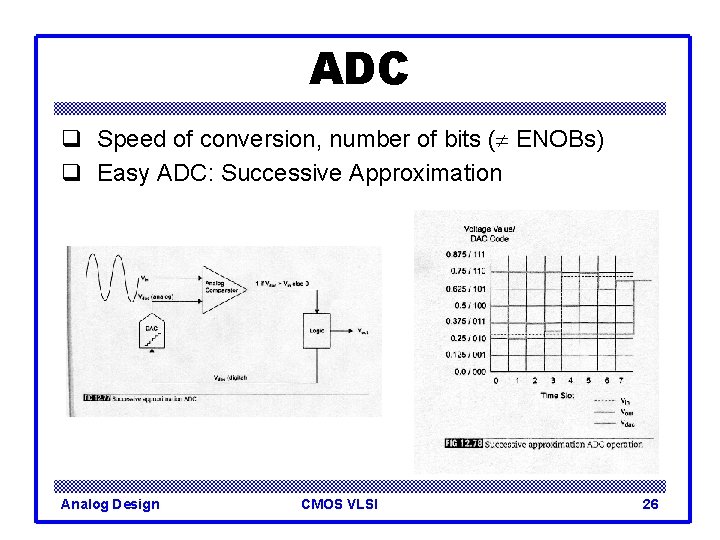 ADC q Speed of conversion, number of bits (¹ ENOBs) q Easy ADC: Successive