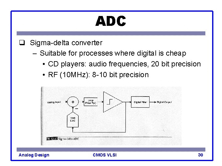 ADC q Sigma-delta converter – Suitable for processes where digital is cheap • CD