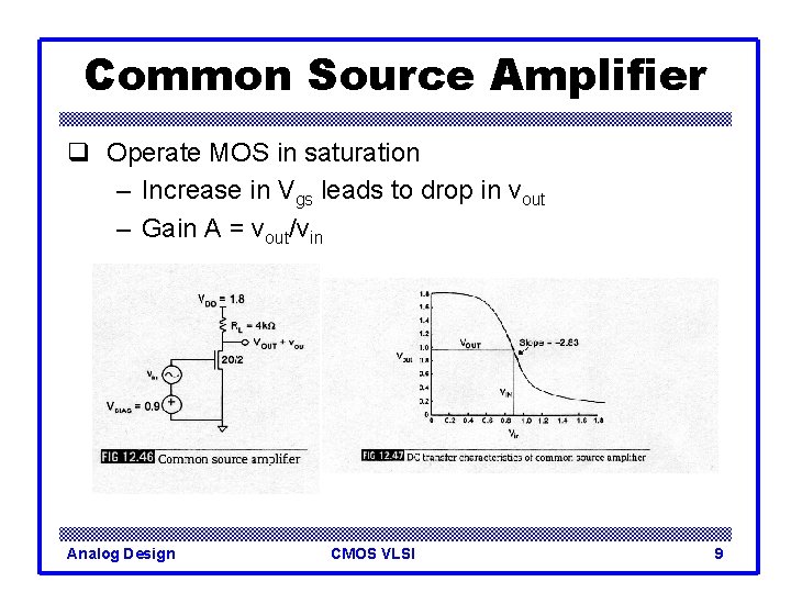 Common Source Amplifier q Operate MOS in saturation – Increase in Vgs leads to