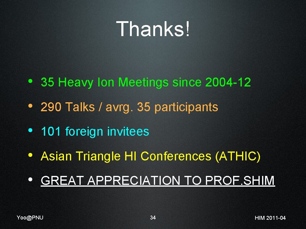 Thanks! • 35 Heavy Ion Meetings since 2004 -12 • 290 Talks / avrg.