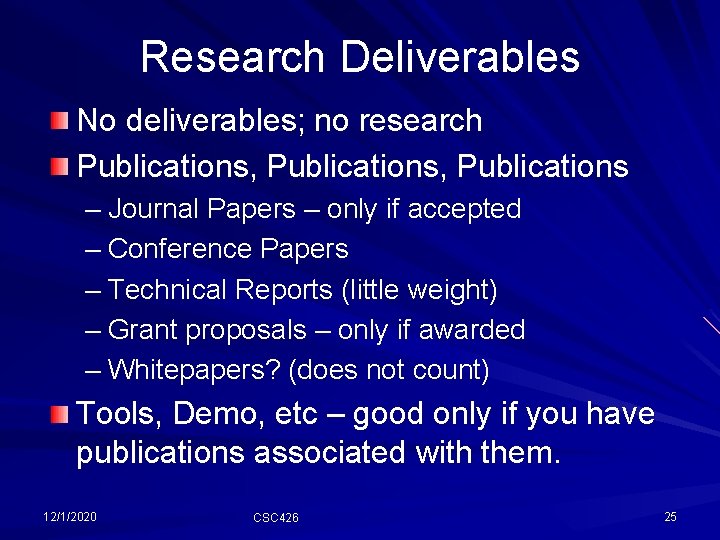 Research Deliverables No deliverables; no research Publications, Publications – Journal Papers – only if Research Deliverables No deliverables; no research Publications, Publications – Journal Papers – only if