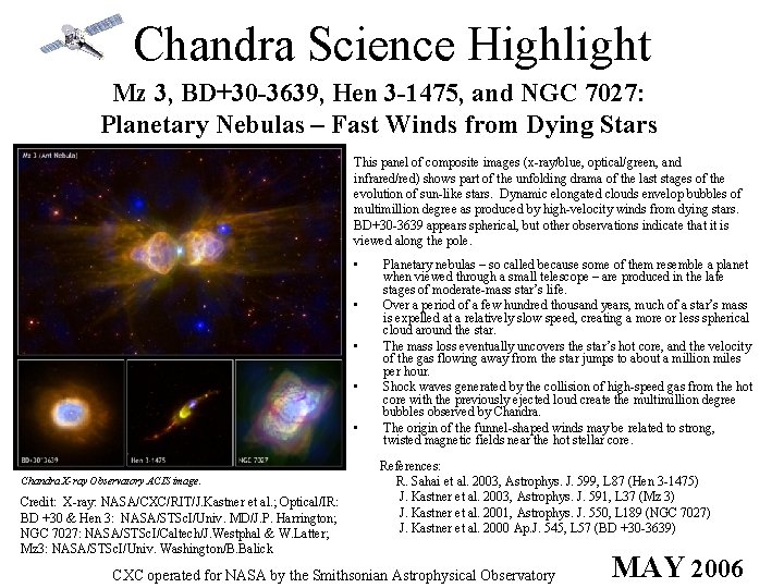 Chandra Science Highlight Mz 3, BD+30 -3639, Hen 3 -1475, and NGC 7027: Planetary