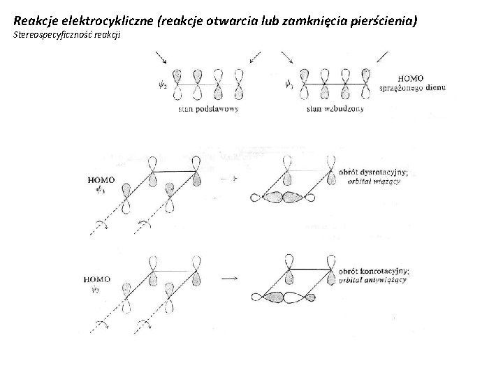 Reakcje elektrocykliczne (reakcje otwarcia lub zamknięcia pierścienia) Stereospecyficzność reakcji 