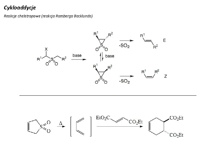 Cykloaddycje Reakcje cheletropowe (reakcja Ramberga Backlunda) 