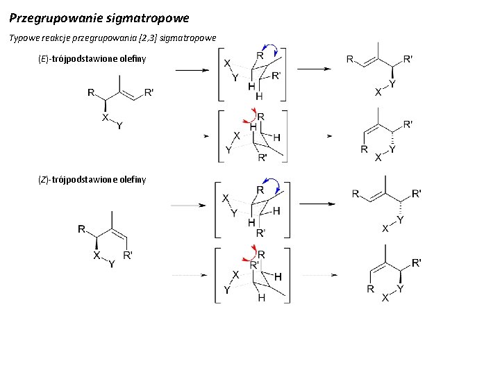 Przegrupowanie sigmatropowe Typowe reakcje przegrupowania [2, 3] sigmatropowe (E)-trójpodstawione olefiny (Z)-trójpodstawione olefiny 
