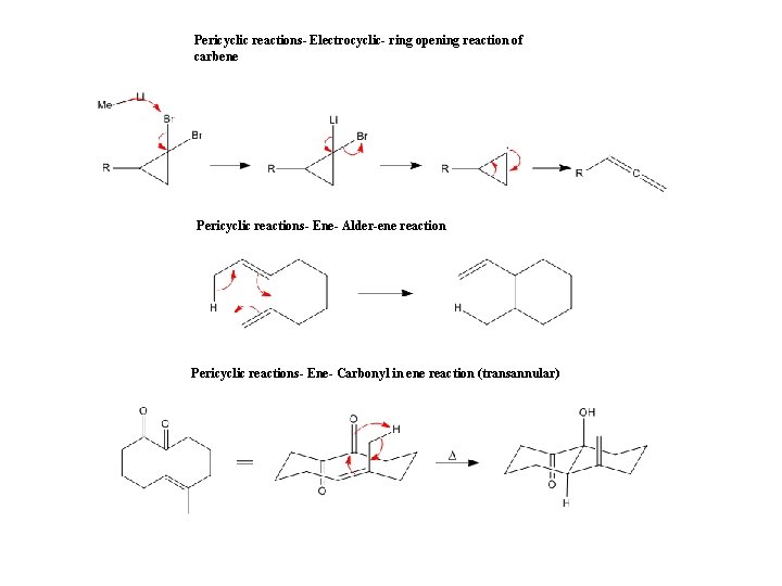 Pericyclic reactions- Electrocyclic- ring opening reaction of carbene Pericyclic reactions- Ene- Alder-ene reaction Pericyclic
