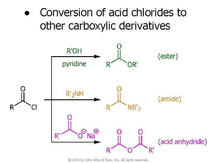 ● Conversion of acid chlorides to other carboxylic derivatives © 2014 by John Wiley