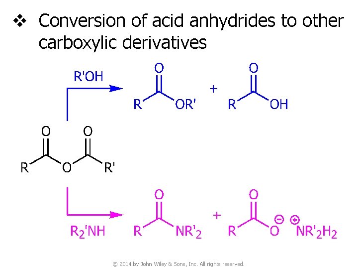 v Conversion of acid anhydrides to other carboxylic derivatives © 2014 by John Wiley