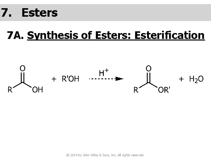 7. Esters 7 A. Synthesis of Esters: Esterification © 2014 by John Wiley &