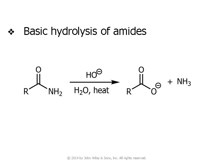 v Basic hydrolysis of amides © 2014 by John Wiley & Sons, Inc. All