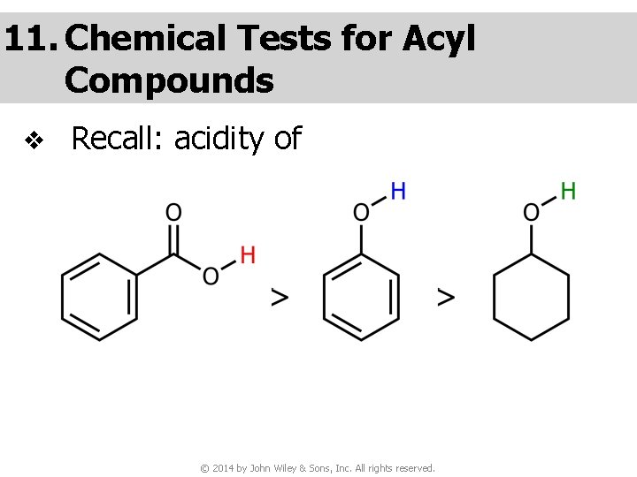 11. Chemical Tests for Acyl Compounds v Recall: acidity of © 2014 by John