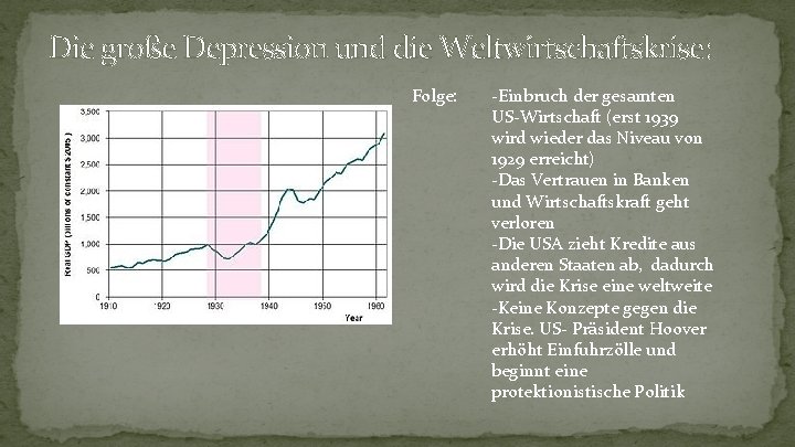 Die große Depression und die Weltwirtschaftskrise: Folge: -Einbruch der gesamten US-Wirtschaft (erst 1939 wird