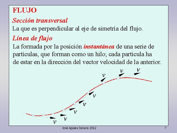 FLUJO Sección transversal La que es perpendicular al eje de simetría del flujo. Línea