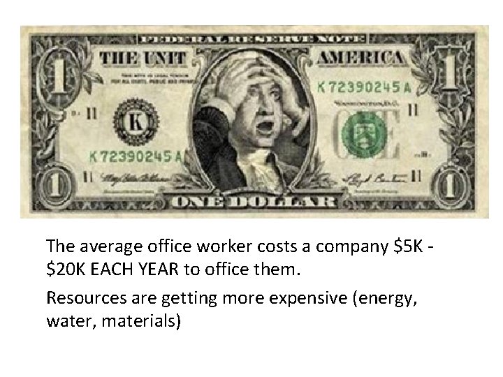 The average office worker costs a company $5 K $20 K EACH YEAR to