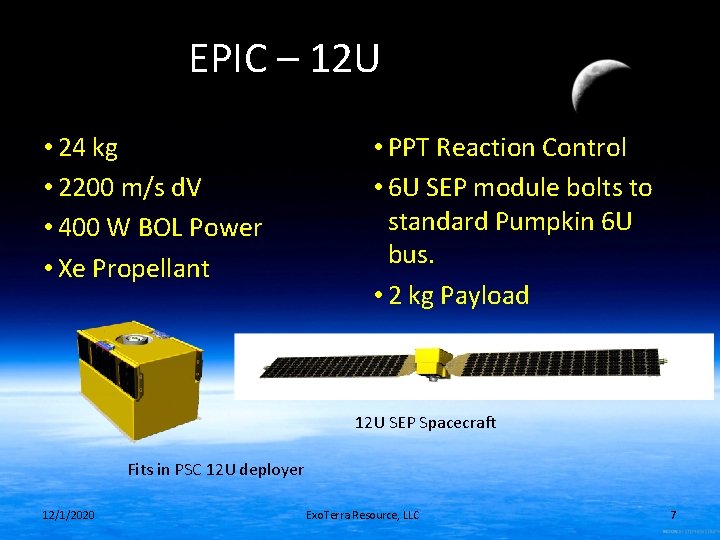 EPIC – 12 U • 24 kg • 2200 m/s d. V • 400 EPIC – 12 U • 24 kg • 2200 m/s d. V • 400
