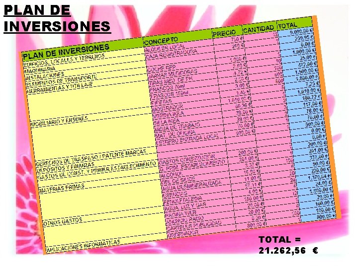 PLAN DE INVERSIONES TOTAL = 21. 262, 56 € 