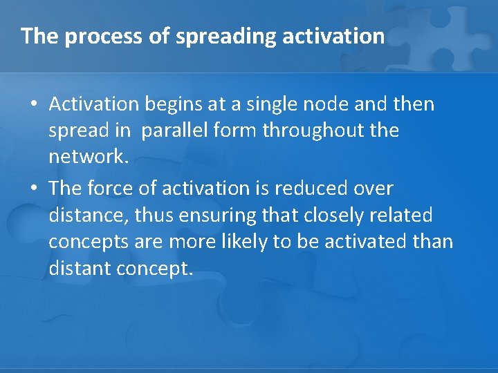 The process of spreading activation • Activation begins at a single node and then