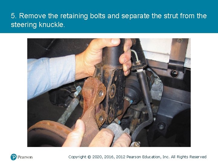 5. Remove the retaining bolts and separate the strut from the steering knuckle. Copyright
