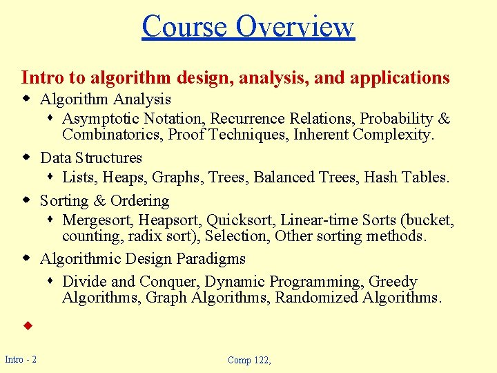 COMP 122 Design and Analysis of Algorithms Spring