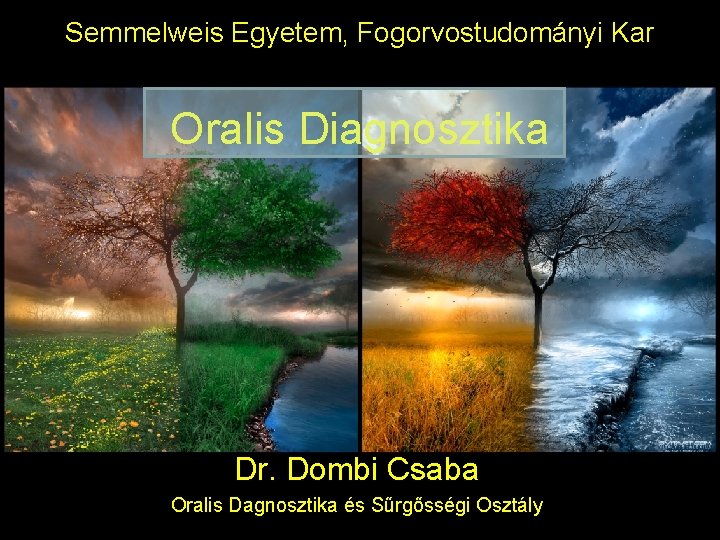 Semmelweis Egyetem, Fogorvostudományi Kar Oralis Diagnosztika Dr. Dombi Csaba Oralis Dagnosztika és Sűrgősségi Osztály