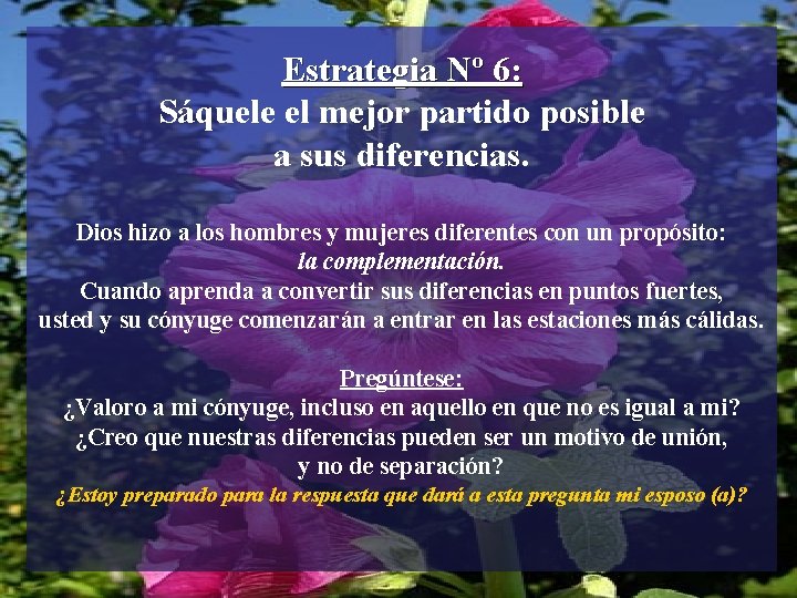 Estrategia Nº 6: Sáquele el mejor partido posible a sus diferencias. Dios hizo a