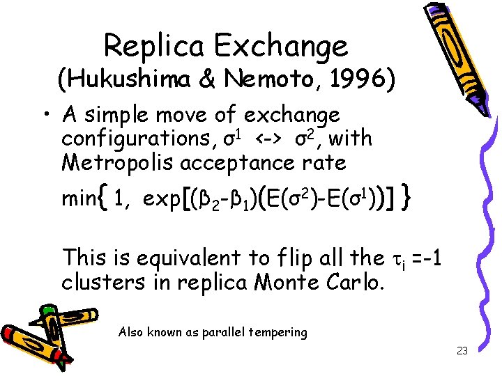 Replica Exchange (Hukushima & Nemoto, 1996) • A simple move of exchange configurations, σ1