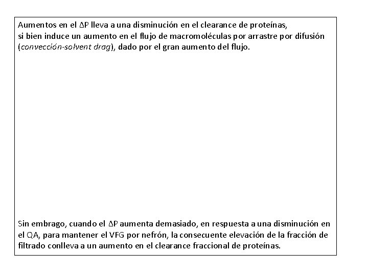 Aumentos en el ΔP lleva a una disminución en el clearance de proteínas, si