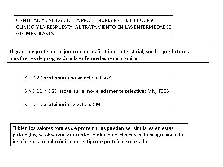 CANTIDAD Y CALIDAD DE LA PROTEINURIA PREDICE EL CURSO CLÍNICO Y LA RESPUESTA AL