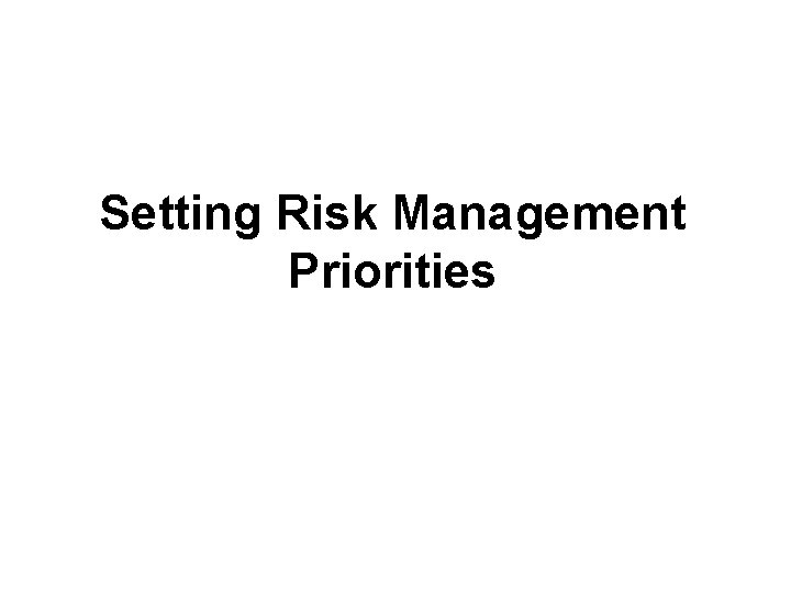 Setting Risk Management Priorities 