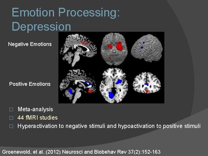 Emotion Processing: Depression Negative Emotions Positive Emotions Meta-analysis � 44 f. MRI studies � Emotion Processing: Depression Negative Emotions Positive Emotions Meta-analysis � 44 f. MRI studies �