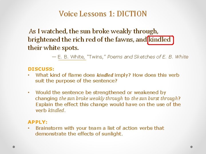 Voice Lessons 1: DICTION As I watched, the sun broke weakly through, brightened the
