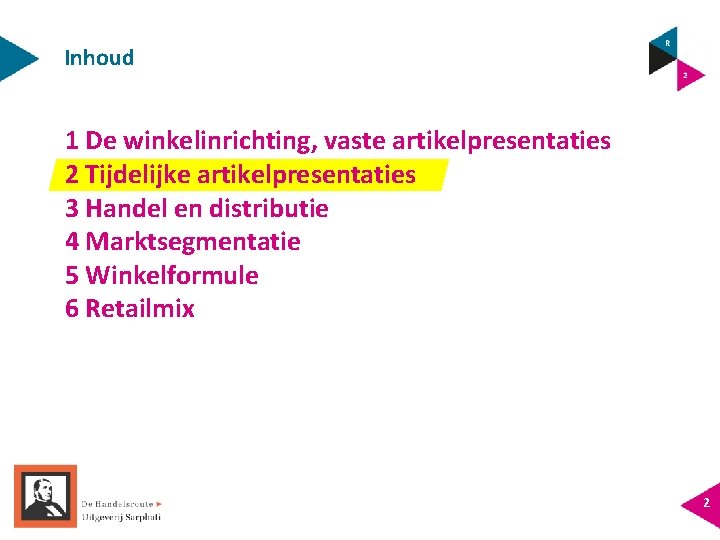 Inhoud 1 De winkelinrichting, vaste artikelpresentaties 2 Tijdelijke artikelpresentaties 3 Handel en distributie 4