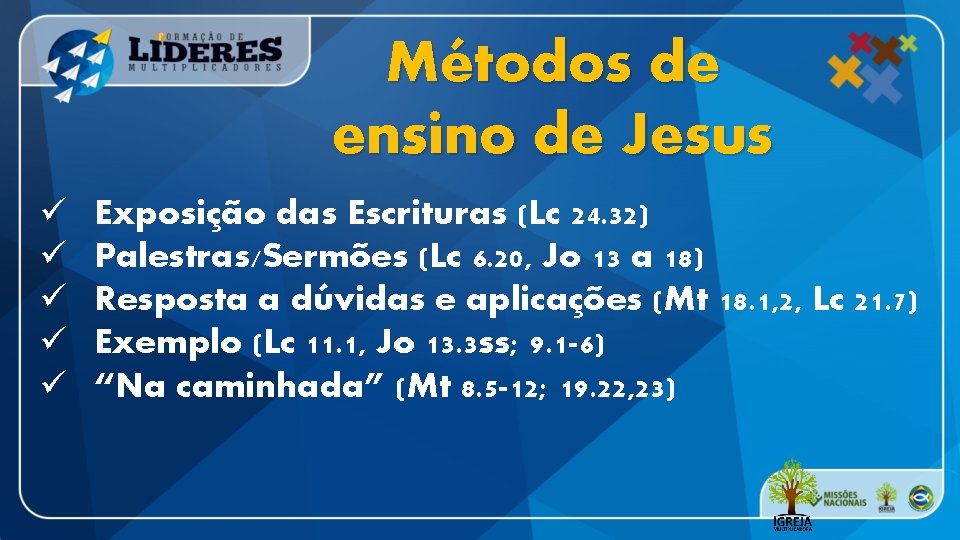 Métodos de ensino de Jesus ü ü ü Exposição das Escrituras (Lc 24. 32)