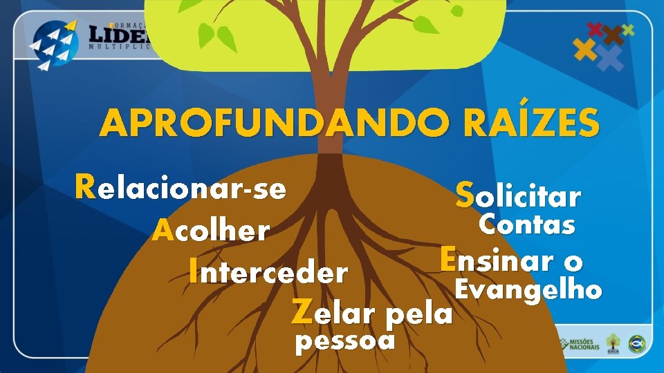 APROFUNDANDO RAÍZES Relacionar-se Solicitar Contas Acolher E nsinar o Interceder Evangelho Zelar pela pessoa