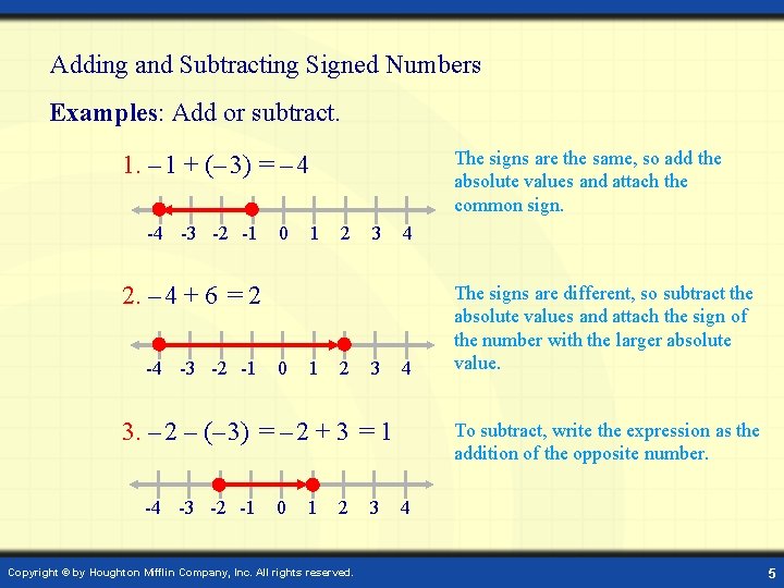 Adding and Subtracting Signed Numbers Examples: Add or subtract. The signs are the same,
